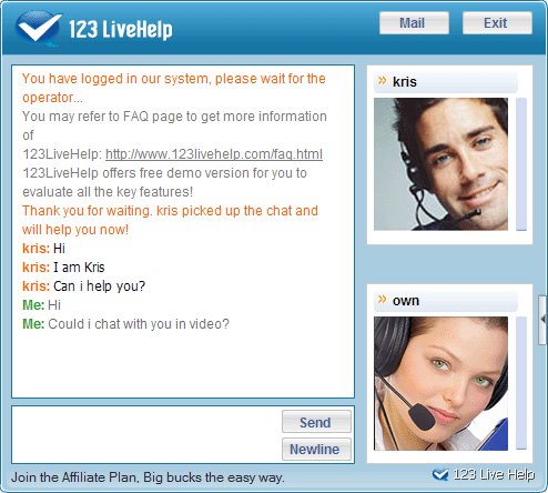 123 Live Help Live Video Chat and Text Chat in Customer Panel